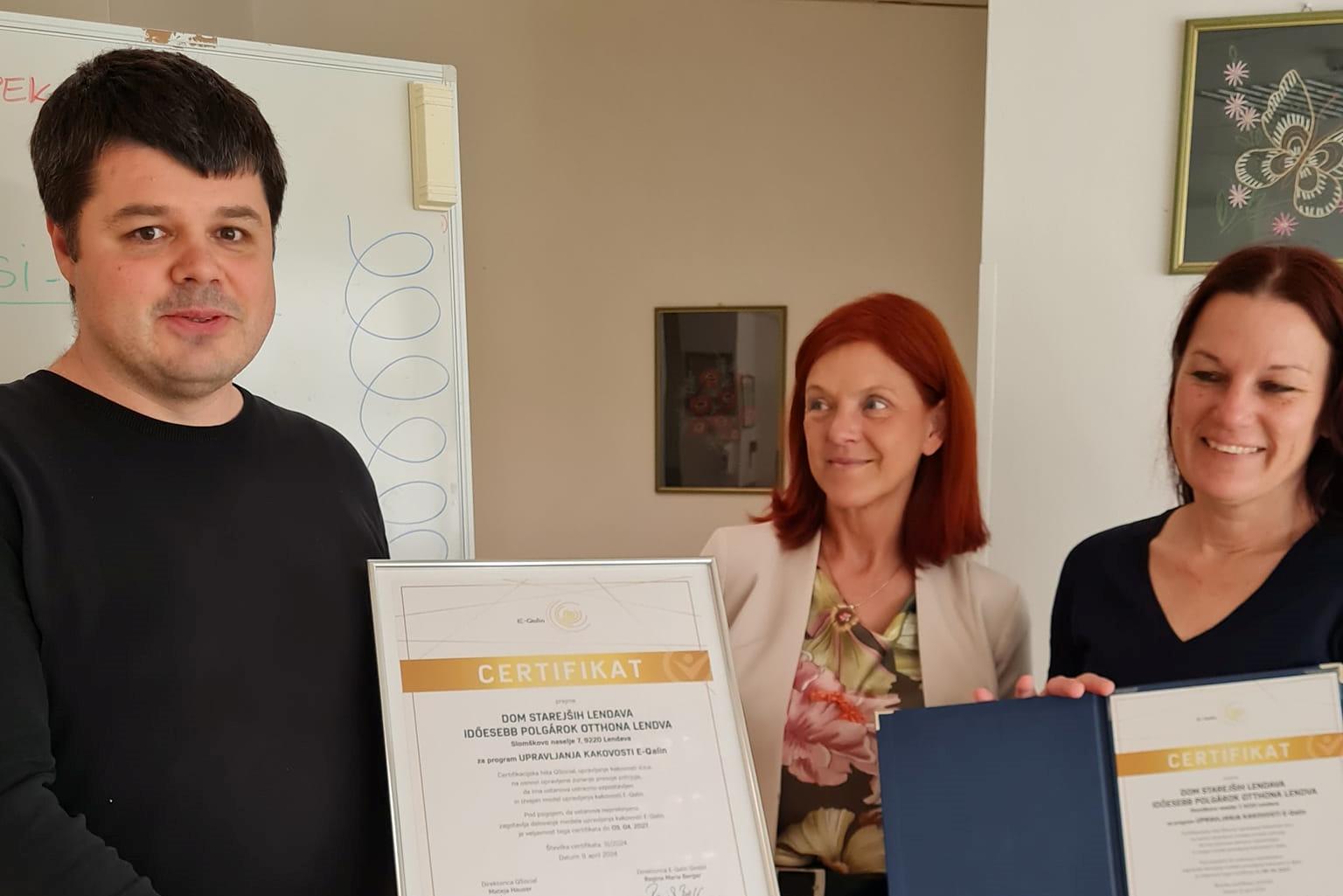 Dom starejših Lendava prejel certifikat E-Qalin